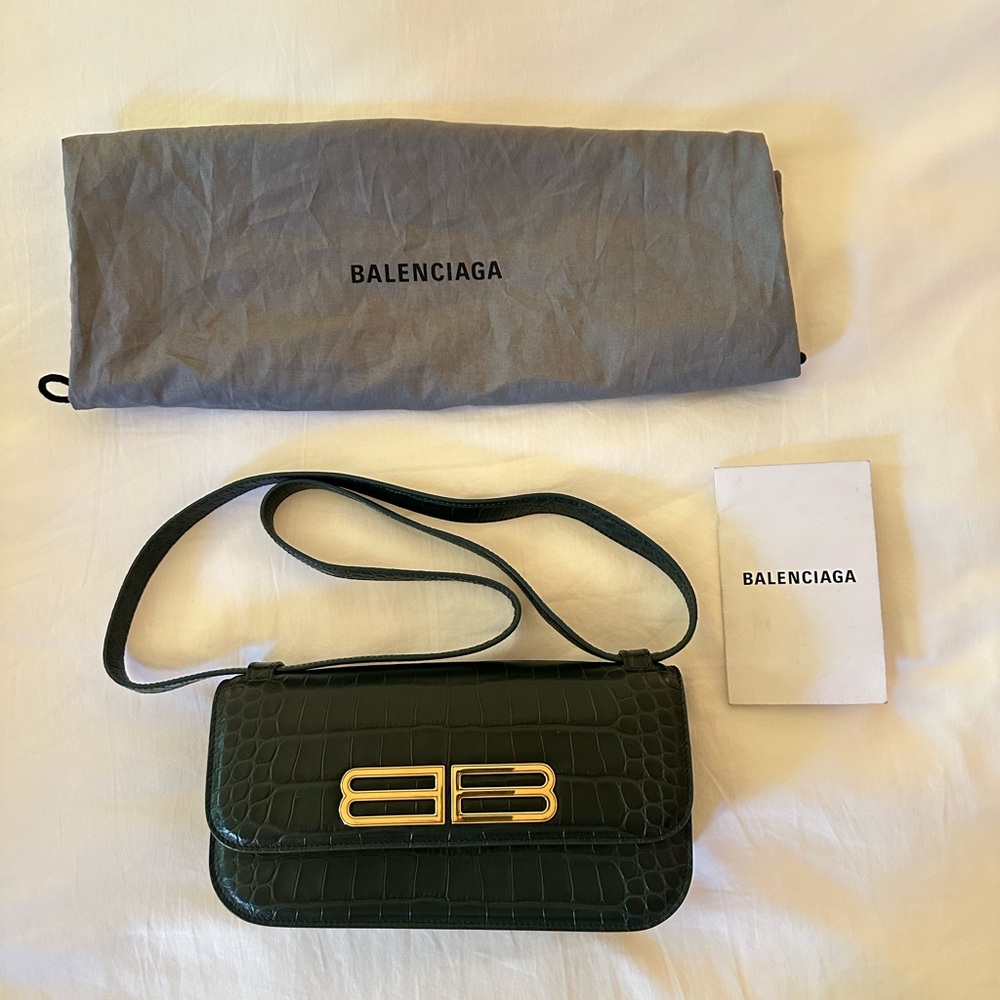 Balenciaga Green Croc-Embossed Women's Bag